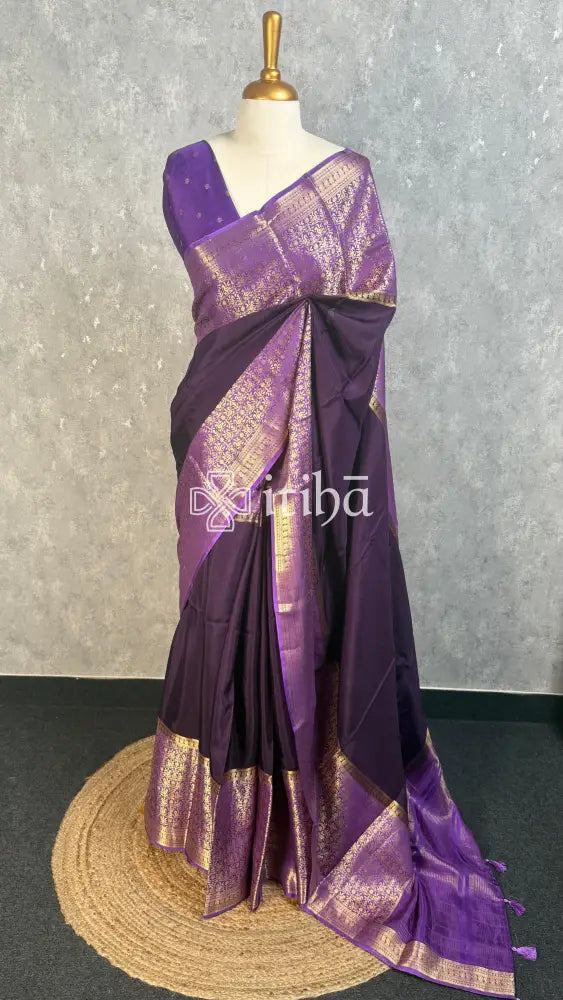 SEMI CREPE SILK BANARASI SAREE - PLUM PURPLE