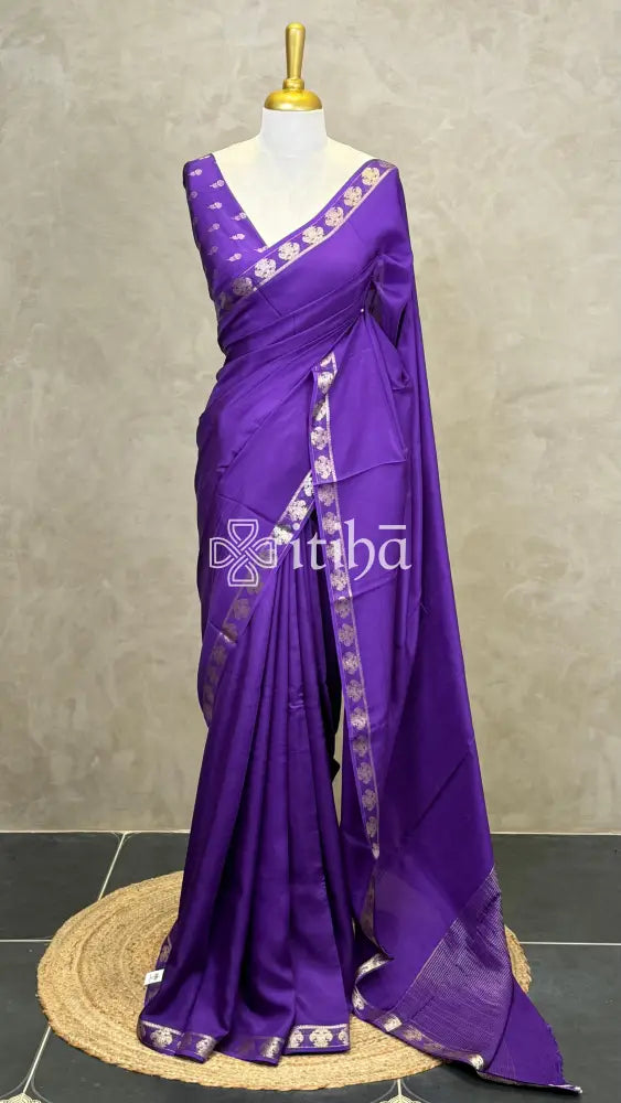 SEMI CREPE SILK BANARASI SAREE - Purple