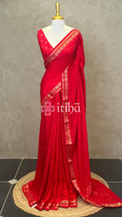 SEMI CREPE SILK BANARASI SAREE - Red