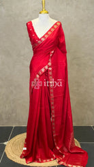 SEMI CREPE SILK BANARASI SAREE - Red