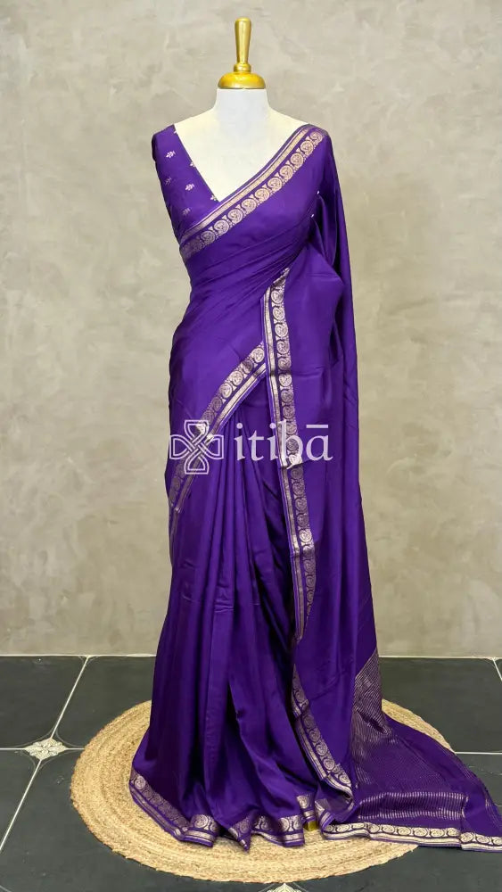 SEMI CREPE SILK BANARASI SAREE - VIOLET