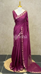 SEMI CREPE SILK BANARASI SAREE - WINE PURPLE
