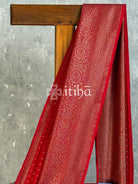 SEMI GEORGETTE ANTIQ BANARASI SAREE - Red