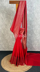 SEMI GEORGETTE ANTIQ BANARASI SAREE - Red