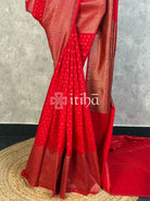 SEMI GEORGETTE ANTIQ BANARASI SAREE - Red