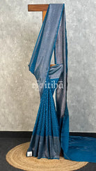 SEMI GEORGETTE ANTIQ BANARASI SAREE - teal blue