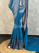 SEMI GEORGETTE ANTIQ BANARASI SAREE - teal blue