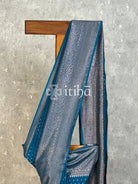 SEMI GEORGETTE ANTIQ BANARASI SAREE - teal blue