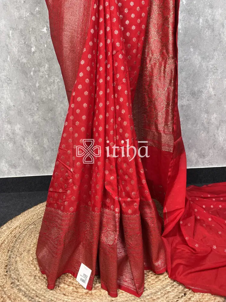 SEMI GEORGETTE ANTIQUE ZARI BANARASI SAREE