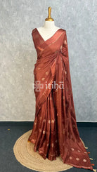 SEMI JUTE BANARASI SAREE - Brown