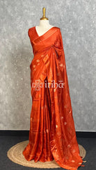 SEMI JUTE BANARASI SAREE - BURNT ORANGE