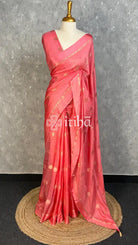 SEMI JUTE BANARASI SAREE - CORAL PINK