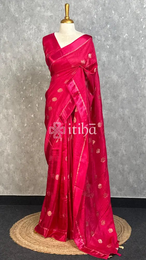 SEMI JUTE BANARASI SAREE - PINK