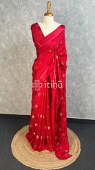 SEMI JUTE BANARASI SAREE - Red