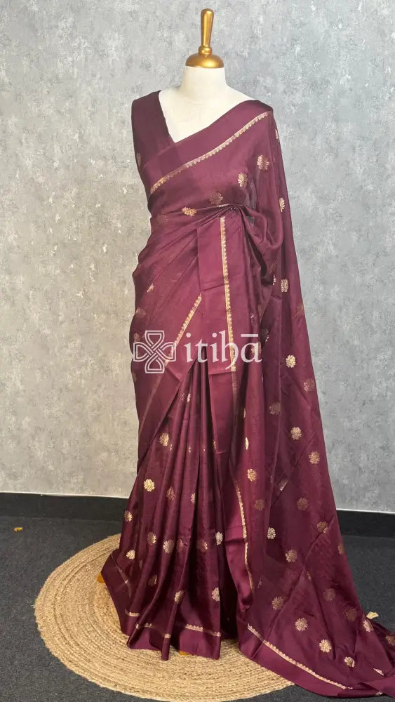SEMI JUTE BANARASI SAREE - WINE PURPLE