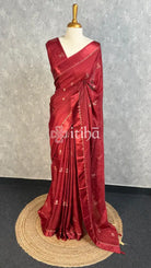 SEMI JUTE SAREE - DEEP RED