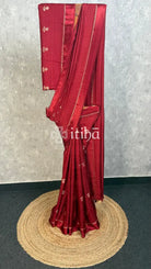 SEMI JUTE SAREE - MAROON