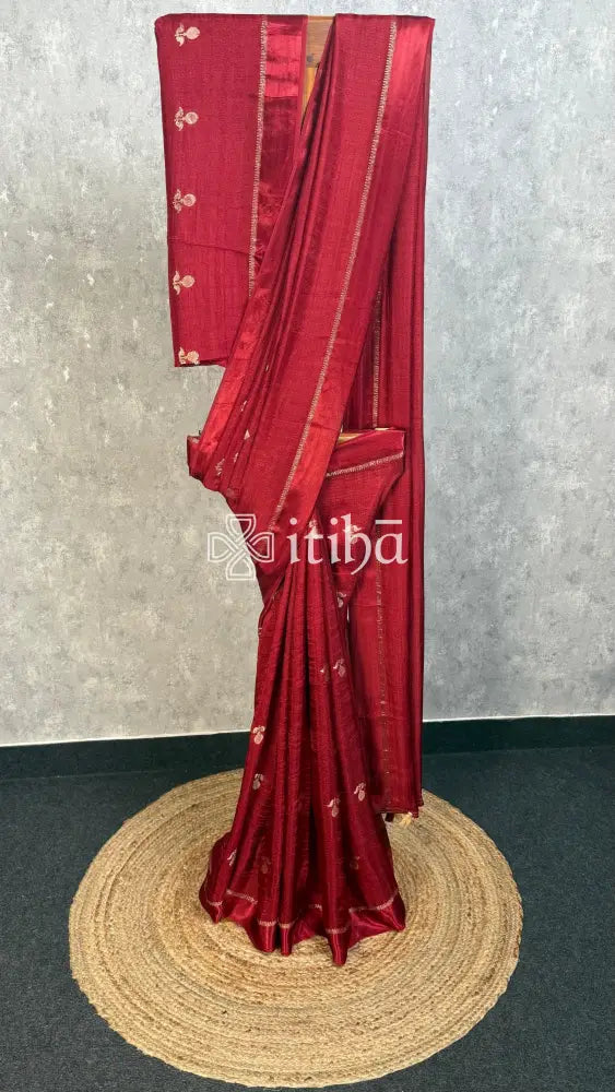 SEMI JUTE SAREE - MAROON