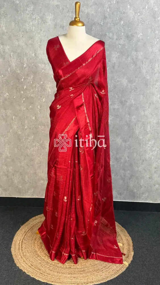 SEMI JUTE SAREE - Red