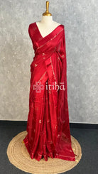 SEMI JUTE SAREE - Red