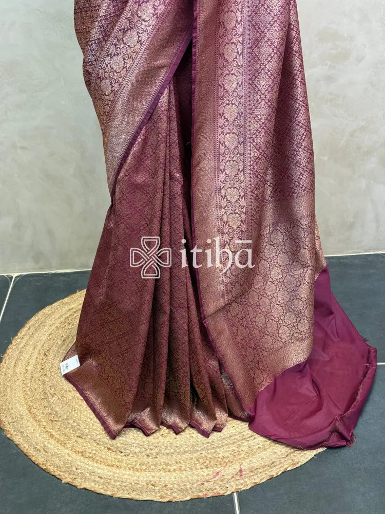 SEMI KATAN ANTIQUE ZARI BANARASI SAREE - WINE RED