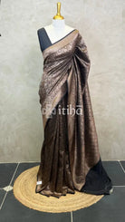 SEMI KATAN ANTIQUE ZARI BANARASI SAREE - Black
