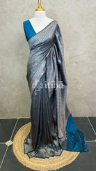 SEMI KATAN ANTIQUE ZARI BANARASI SAREE - PEACOCK BLUE
