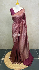 SEMI KATAN ANTIQUE ZARI BANARASI SAREE - WINE RED