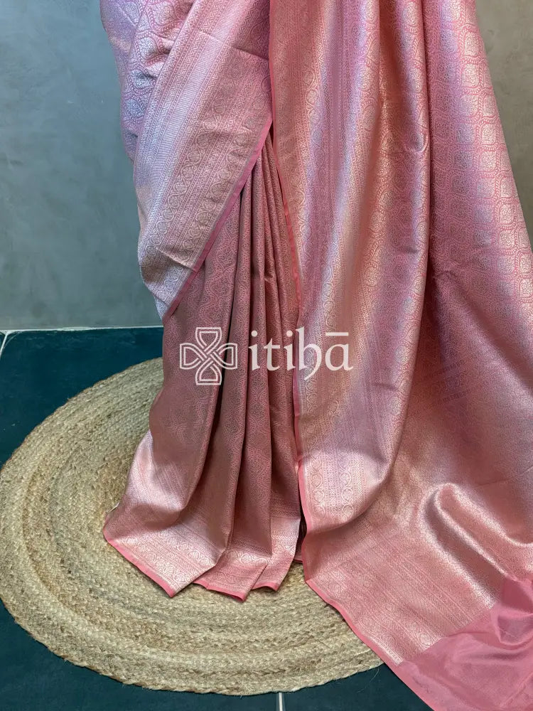 SEMI KATAN WATER ZARI BROCADE BANARASI SAREE - PEACH PINK