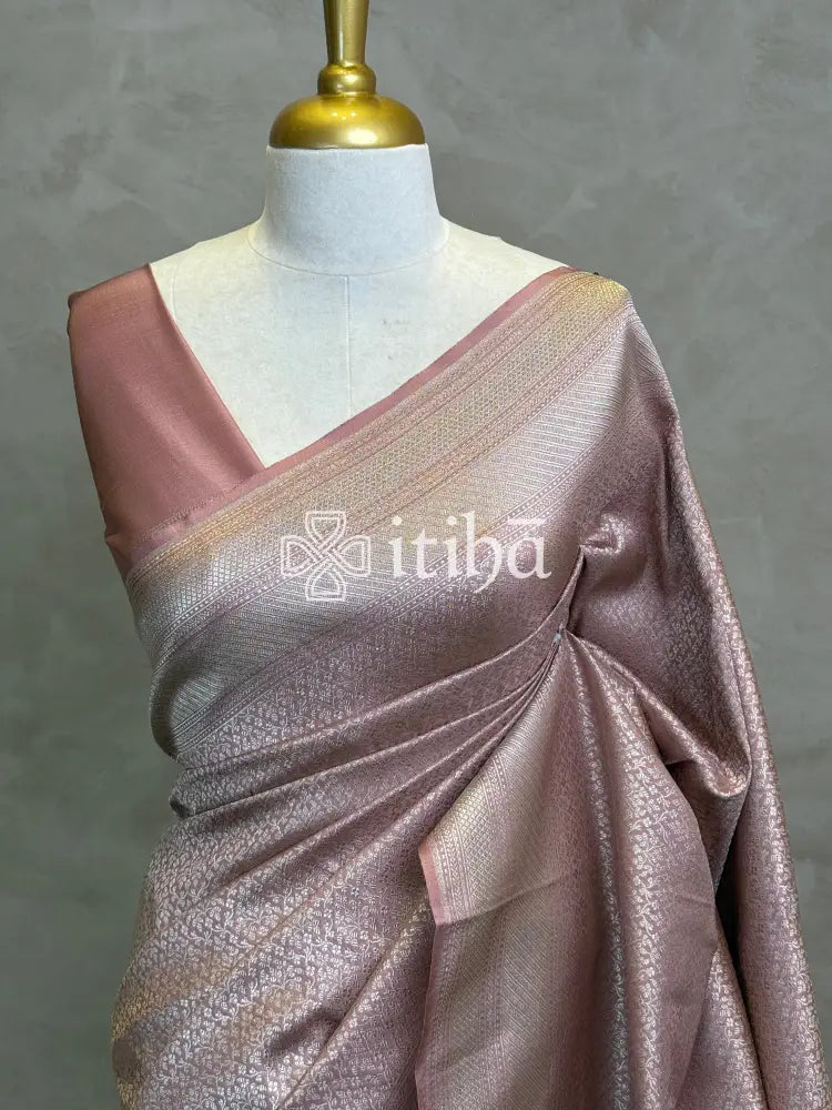 SEMI KATAN WATER ZARI BROCADE BANARASI SAREE - dusty rose