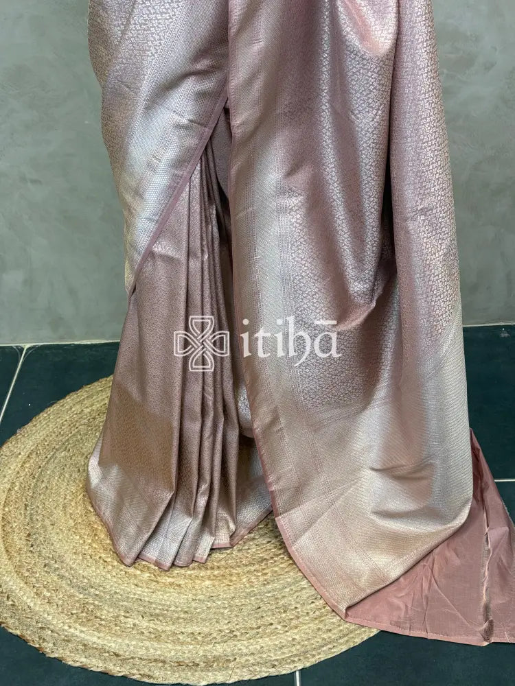 SEMI KATAN WATER ZARI BROCADE BANARASI SAREE - dusty rose