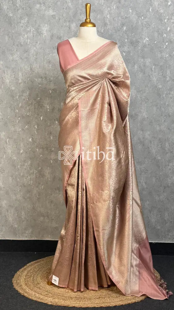 SEMI KATAN WATER ZARI BROCADE BANARASI SAREE - DUSTY PINK