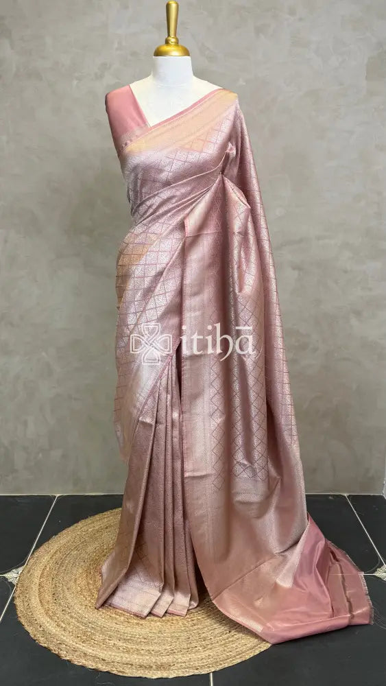 SEMI KATAN WATER ZARI BROCADE BANARASI SAREE - dusty rose