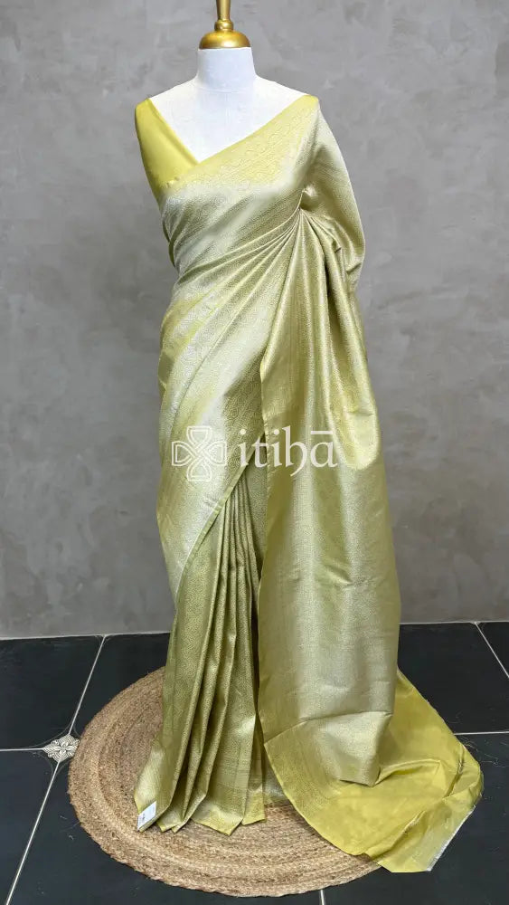 SEMI KATAN WATER ZARI BROCADE BANARASI SAREE - LIGHT GREEN