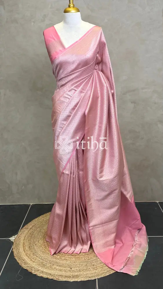 SEMI KATAN WATER ZARI BROCADE BANARASI SAREE - LIGHT PINK