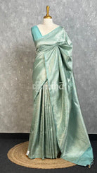 SEMI KATAN WATER ZARI BROCADE BANARASI SAREE - PASTEL MINT GREEN