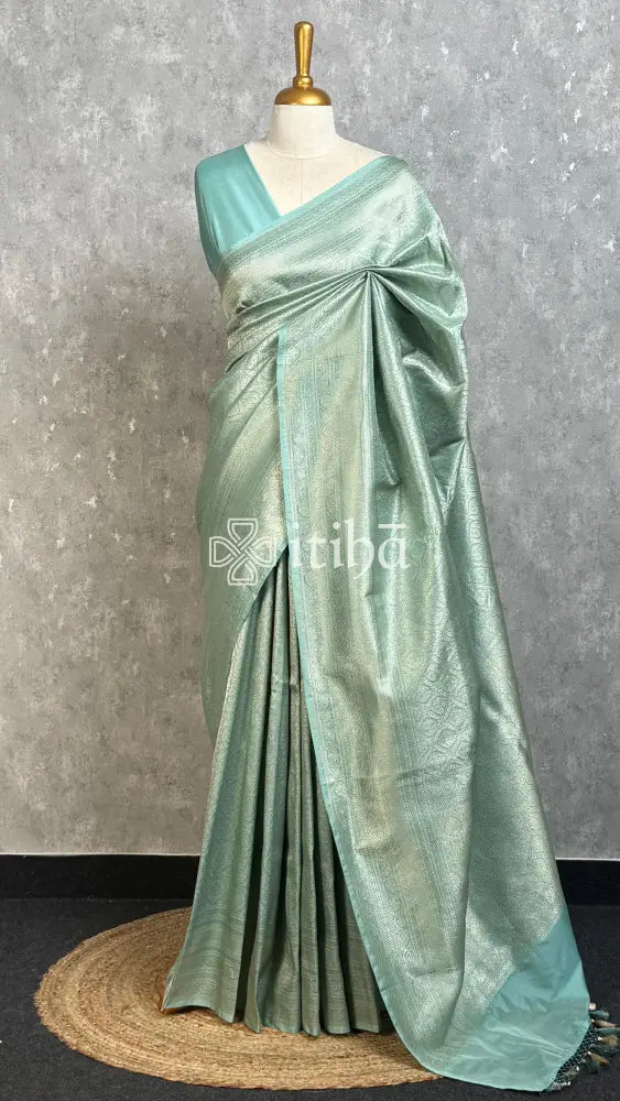 SEMI KATAN WATER ZARI BROCADE BANARASI SAREE - PASTEL MINT GREEN