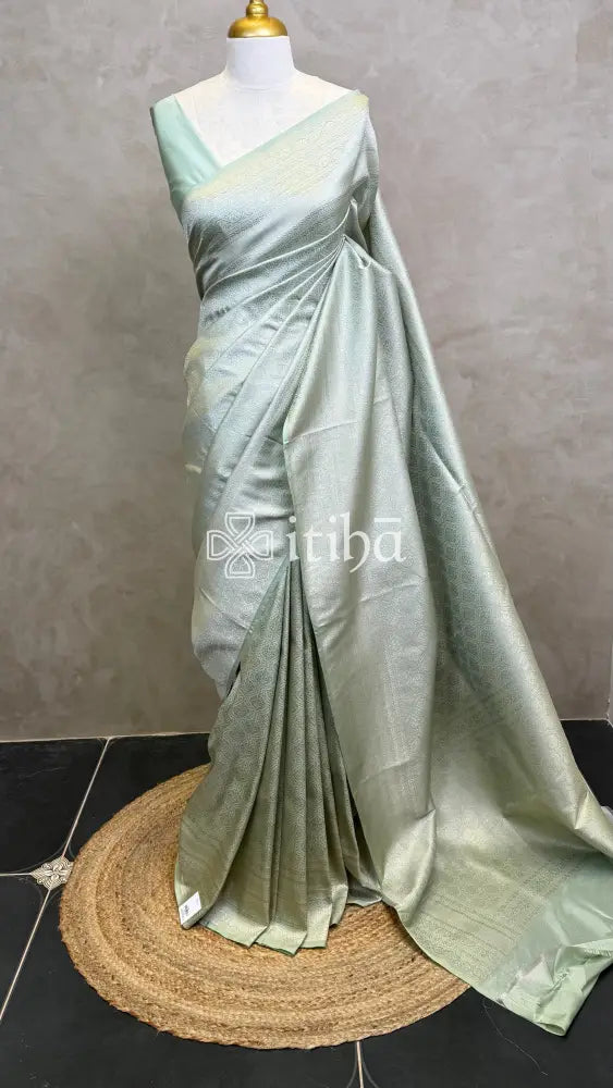 SEMI KATAN WATER ZARI BROCADE BANARASI SAREE - PASTEL PISTA GREEN