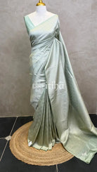 SEMI KATAN WATER ZARI BROCADE BANARASI SAREE - PASTEL PISTA GREEN