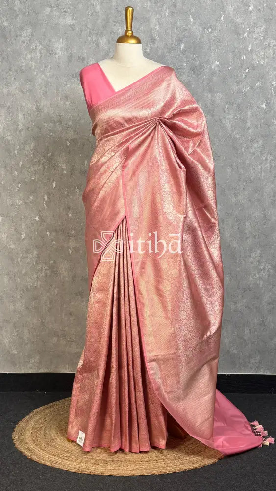 SEMI KATAN WATER ZARI BROCADE BANARASI SAREE - PEACH PINK