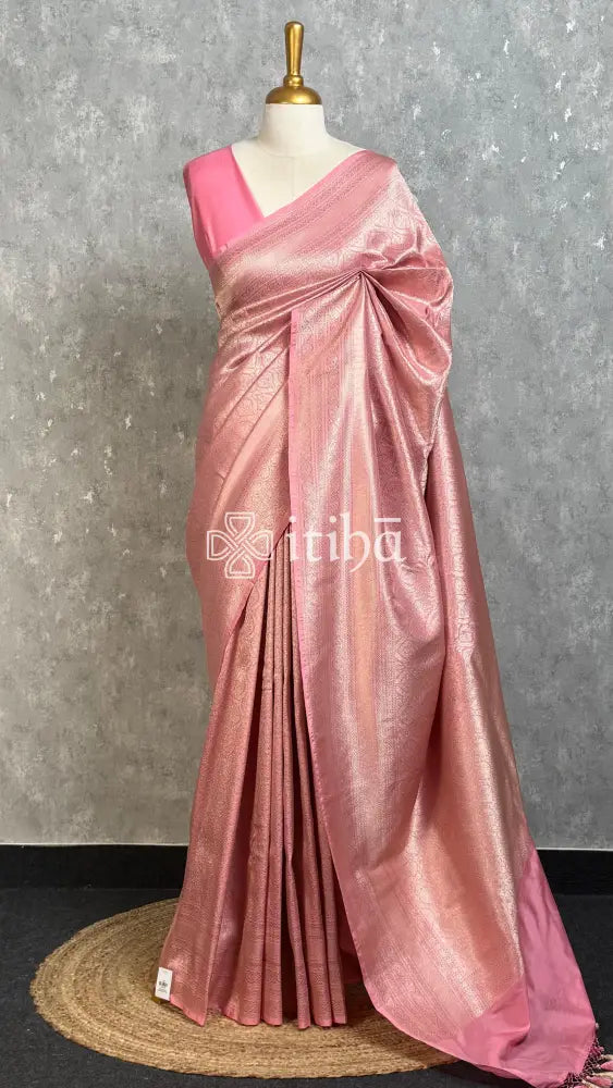 SEMI KATAN WATER ZARI BROCADE BANARASI SAREE - PEACH PINK
