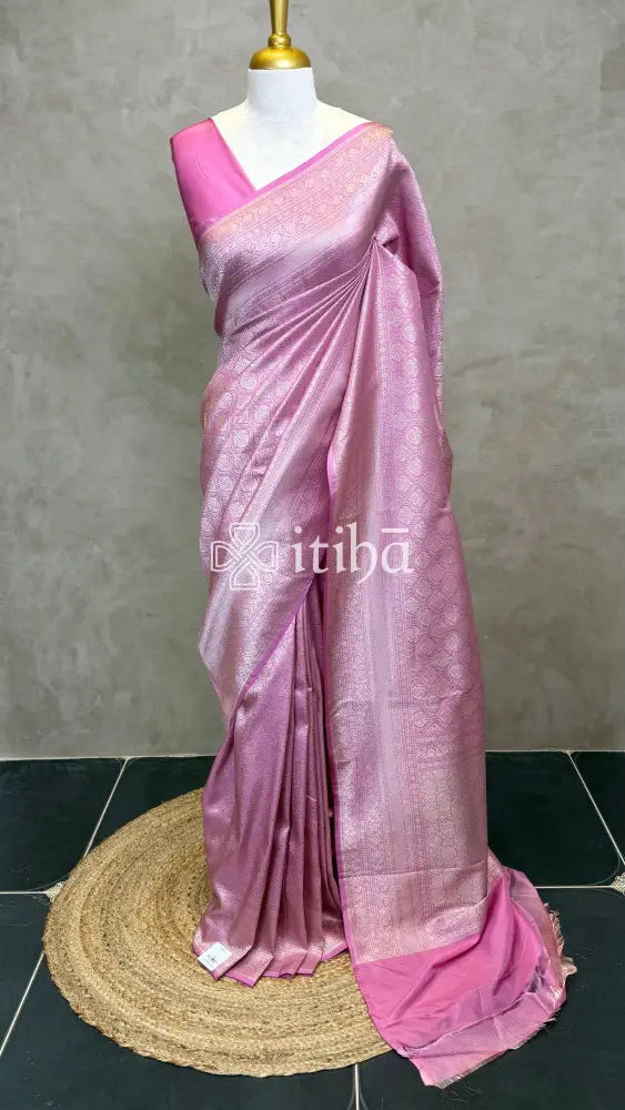 SEMI KATAN WATER ZARI BROCADE BANARASI SAREE - PINK