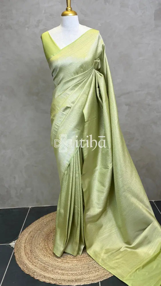 SEMI KATAN WATER ZARI BROCADE BANARASI SAREE - PISTA GREEN