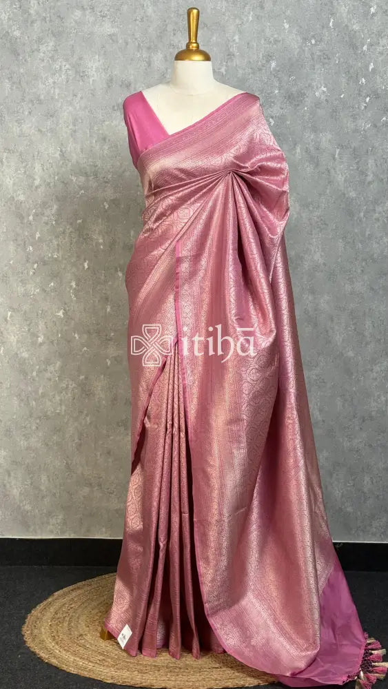 SEMI KATAN WATER ZARI BROCADE BANARASI SAREE - ROSE PINK