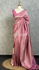 SEMI KATAN WATER ZARI BROCADE BANARASI SAREE - ROSE PINK