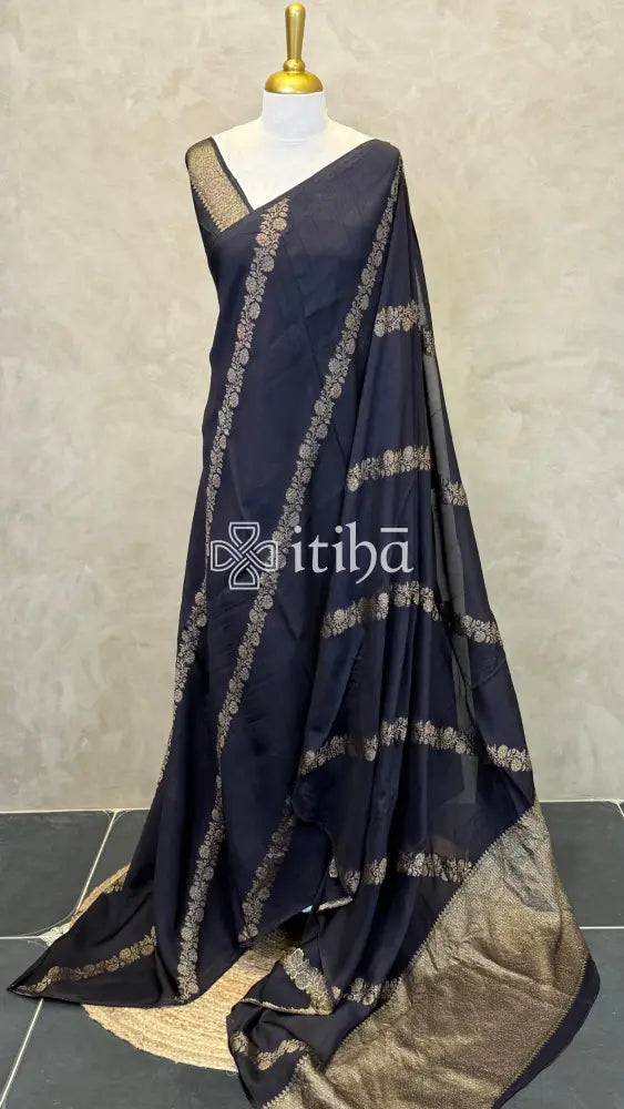 SEMI MATKA TUSSAR BANARASI SAREE - Black