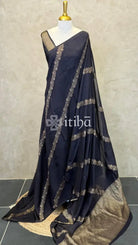 SEMI MATKA TUSSAR BANARASI SAREE - Black