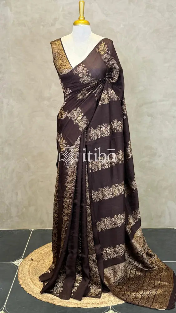 SEMI MATKA TUSSAR BANARASI SAREE - coffee brown