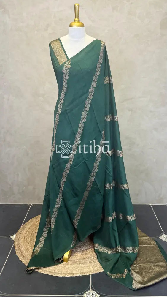 SEMI MATKA TUSSAR BANARASI SAREE - DEEP GREEN