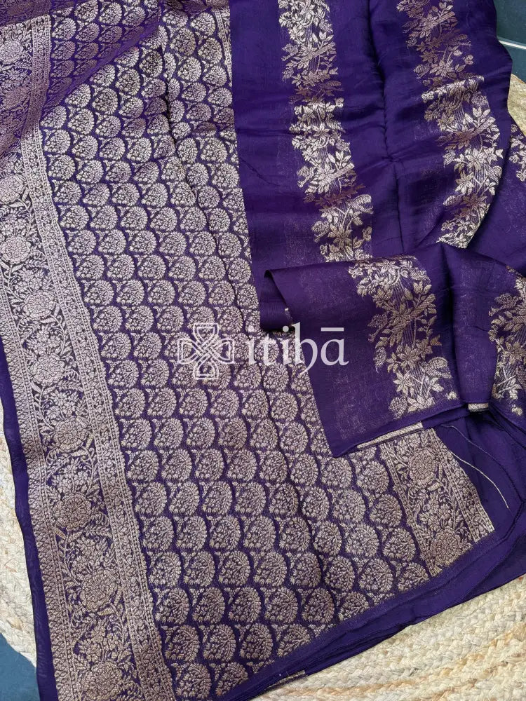 SEMI MATKA TUSSAR BANARASI SAREE - DEEP PURPLE